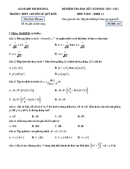 Đề thi HK1 Toán 11 năm 2020 – 2021 trường THPT chuyên Lê Quý Đôn – Khánh Hòa