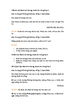 Danh từ chung, danh từ riêng trang 25 SGK Tiếng Việt lớp 4 Tập 1 Cánh Diều