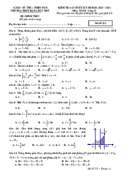 Đề cuối kỳ 2 Toán 12 năm 2023 – 2024 trường THPT Đặng Huy Trứ – TT Huế