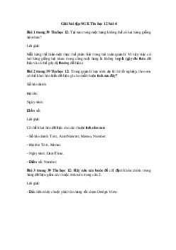 Giải Tin 12 Bài 4: Cấu trúc bảng