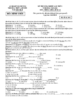 Kỳ thi năng khiếu lần 2 năm học 2019-2020 môn Tiếng Anh khối 10 chuyên trường THPT chuyển Nguyễn Trãi Hải Dương dành cho lớp 10A1