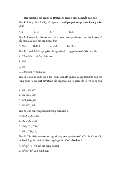 Trắc nghiệm Hóa học 10 bài 16: Luyện tập: Liên kết hóa học