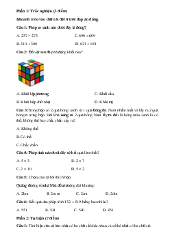 Đề thi học kì 1 lớp 2 môn Toán năm 2022-2023 - Đề 8 | Kết nối tri thức