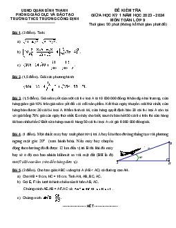 Đề tham khảo giữa kỳ 1 Toán 9 năm 2023 – 2024 trường THCS Trương Công Định – TP HCM