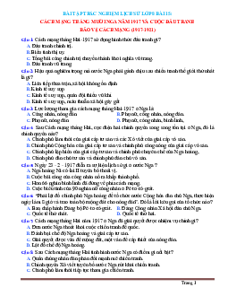 Trắc nghiệm Sử 8 Bài 15: Cách mạng Tháng Mười Nga năm 1917 và cuộc đấu tranh bảo vệ cách mạng (có đáp án)