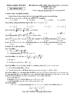 Đề kiểm tra Toán 9 lần 2 năm 2022 – 2023 phòng GD&ĐT Vĩnh Yên – Vĩnh Phúc