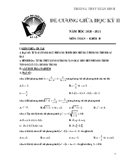 Đề cương giữa học kỳ 2 Toán 10 năm 2020 – 2021 trường THPT Xuân Đỉnh – Hà Nội