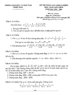 Đề thi học sinh giỏi Toán 8 năm 2022 – 2023 phòng GD&ĐT Thiệu Hóa – Thanh Hóa