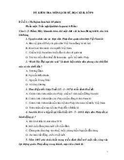 Đề kiểm tra học kì II lớp 8 môn Lịch sử - Đề 1