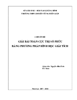 Giải bài toán cực trị số phức bằng phương pháp hình học giải tích – Nguyễn Hữu Tình Toán 12