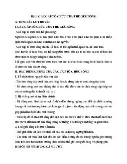 Tóm tắt lý thuyết Sinh học 10 bài 1