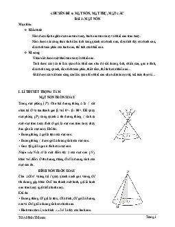 Bài giảng mặt nón, hình nón và khối nón Toán 12