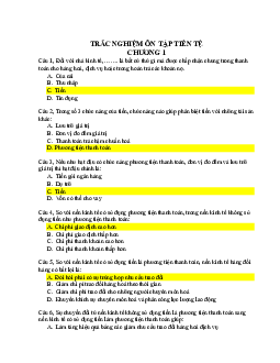 Trắc nghiệm ôn tập tiền tệ Chương 1 có đáp án chi tiết