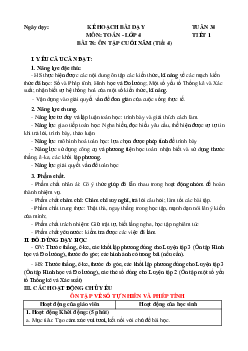 Giáo án Toán lớp 4 Tuần 34 | Chân trời sáng tạo