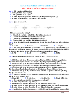 Bài tập trắc nghiệm môn vật lý 9 Bài 10 Biến trở- điện trở dùng trong kỹ thuật (có đáp án)