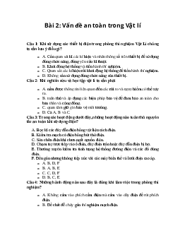 Trắc nghiệm Vật lí 10 Bài 2: Vấn đề an toàn trong Vật lí | Chân trời sáng tạo