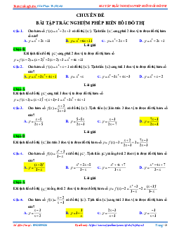 Bài tập trắc nghiệm phép biến đổi đồ thị có đáp án và lời giải Toán 12