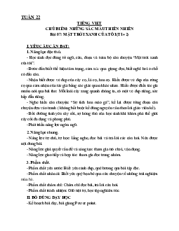 Bài 7: Mặt trời xanh của tôi - Tiết 1+2 | Giáo án Tiếng Việt 3 | Kết nối tri thức