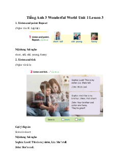 Giải BT Tiếng Anh 3 Wonderful World Unit 1 Lesson 3