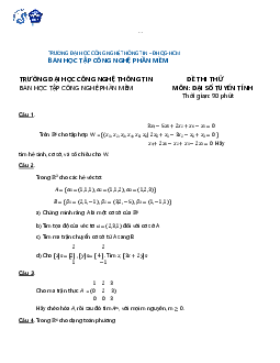 Đề thi thử 2023 - 2024 Đại số tuyến tính | Trường Đại học CNTT Thành Phố Hồ Chí Minh