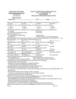 Đề thi thử THPT Quốc gia 2021 môn Sinh trường Quảng Xương 1 lần 3 có đáp án