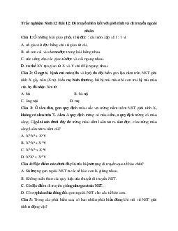Trắc nghiệm Sinh học 12 bài 12: Di truyền liên kết với giới tính và di truyền ngoài nhân