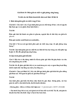 Sinh học 10 Bài 16: Phân giải các chất và giải phóng năng lượng sách Chân Trời Sáng Tạo