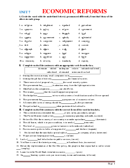 Bài tập Tiếng Anh 12 Unit 7: Economic reforms có đáp án