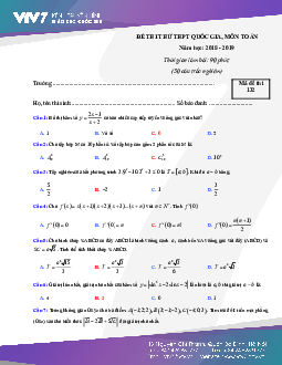 Đề thi thử Toán THPTQG 2019 kênh truyền hình Giáo dục Quốc gia VTV7