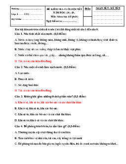 Đề thi học kì 1 môn Khoa học 4 năm 2023 - 2024 sách Chân trời sáng tạo | đề 1