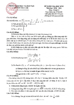Đề thi học kì 2 Toán 9 năm 2020 – 2021 phòng GD&ĐT Gia Lâm – Hà Nội