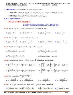 Đề cương học kỳ 2 Toán 12 năm 2021 – 2022 trường THPT Hai Bà Trưng – TT Huế