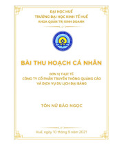 Bài thu hoạch cá nhân - đơn vị thực tế: Công ty cổ phần truyền thông quảng bá và dịch vụ du lịch Đại Bàng | môn nhập môn du lịch | trường Đại học Huế