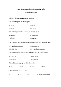 Phiếu bài tập cuối tuần Toán 2 Cánh diều - Tuần 21 (nâng cao)