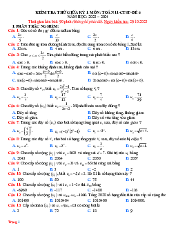 Đề kiểm tra thử Toán 11 giữa HK1 Chân trời sáng tạo - Đề 6 (có đáp án)
