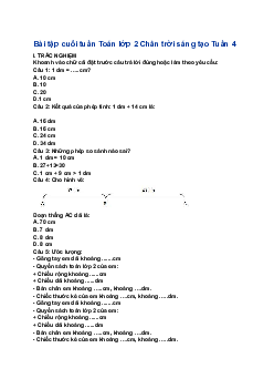 Phiếu bài tập cuối tuần Toán lớp 2|  Chân trời sáng tạo - Tuần 4