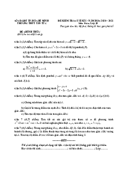 Đề kiểm tra cuối kì 1 Toán 10 năm 2020 – 2021 trường THPT Tân Túc – TP HCM