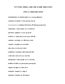 Từ vựng Unit 2 lớp 12 Urbanisation