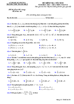 Đề cuối kì 2 Toán 12 năm 2022 – 2023 trường THPT Thanh Miện – Hải Dương