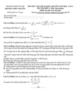 Đề thi thử vào 10 chuyên 2023 lần 1 Toán chung trường THPT chuyên ĐHSP Hà Nội