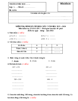 Đề thi học kì 1 môn Toán lớp 3 năm 2023 - 2024 (Đề 2) | Cánh diều