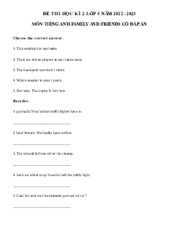 Đề thi tiếng Anh lớp 5 học kì 2 Family and Friends số 4