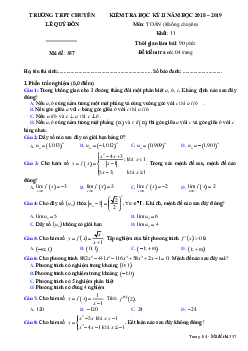 Đề thi HK2 Toán 11 năm 2018 – 2019 trường chuyên Lê Quý Đôn – Khánh Hòa