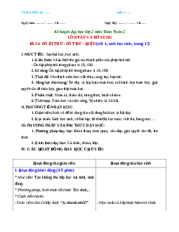 Giáo án Toán 2 sách Chân trời sáng tạo (Cả năm) | Tuần 2 | Tiết 1