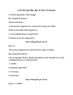 Giải Hóa 12 bài 5: Glucozơ