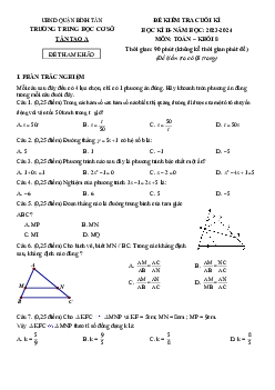 Đề tham khảo cuối kỳ 2 Toán 8 năm 2023 – 2024 phòng GD&ĐT Bình Tân – TP HCM