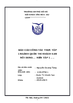 Báo cáo thực tập khách sạn Daewoo Hà Nội | Trường Đại Học Thủ Đô Hà Nội