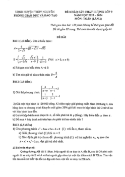 Đề khảo sát Toán 9 lần 2 năm 2023 – 2024 phòng GD&ĐT Thủy Nguyên – Hải Phòng