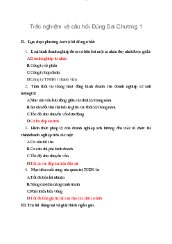 Trắc nghiệm và câu hỏi Đúng Sai Chương 1 | Tài chính doanh nghiệp | Học viện Ngân Hàng