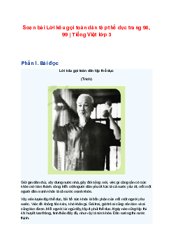 Soạn bài Lời kêu gọi toàn dân tập thể dục trang 98, 99 | Tiếng Việt lớp 3 Cánh diều